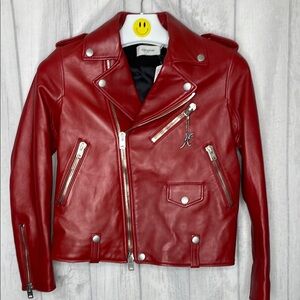 Coach Red Lamb Leather Moto Jacket.